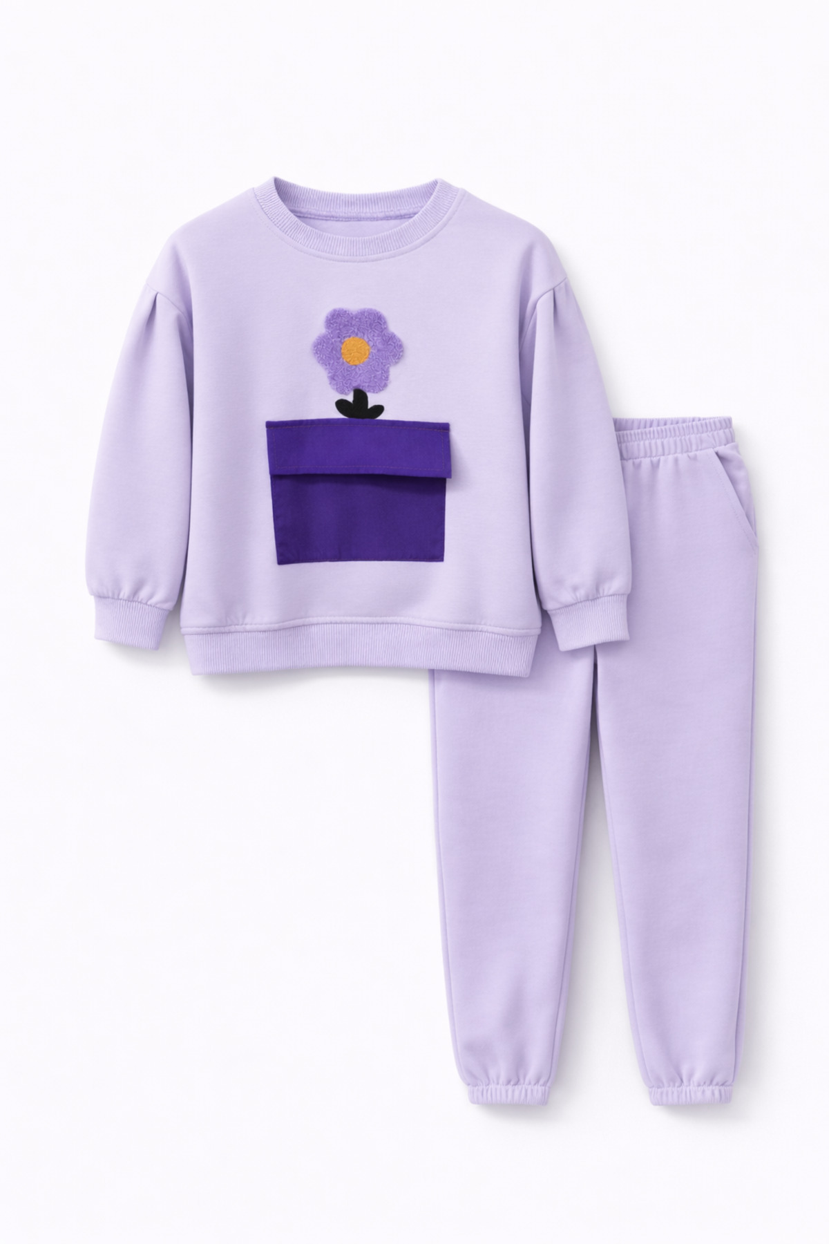 Lilac bag Pocket Detailed Tracksuit Set Oversize Cotton Embroidered (2-8 Years)
