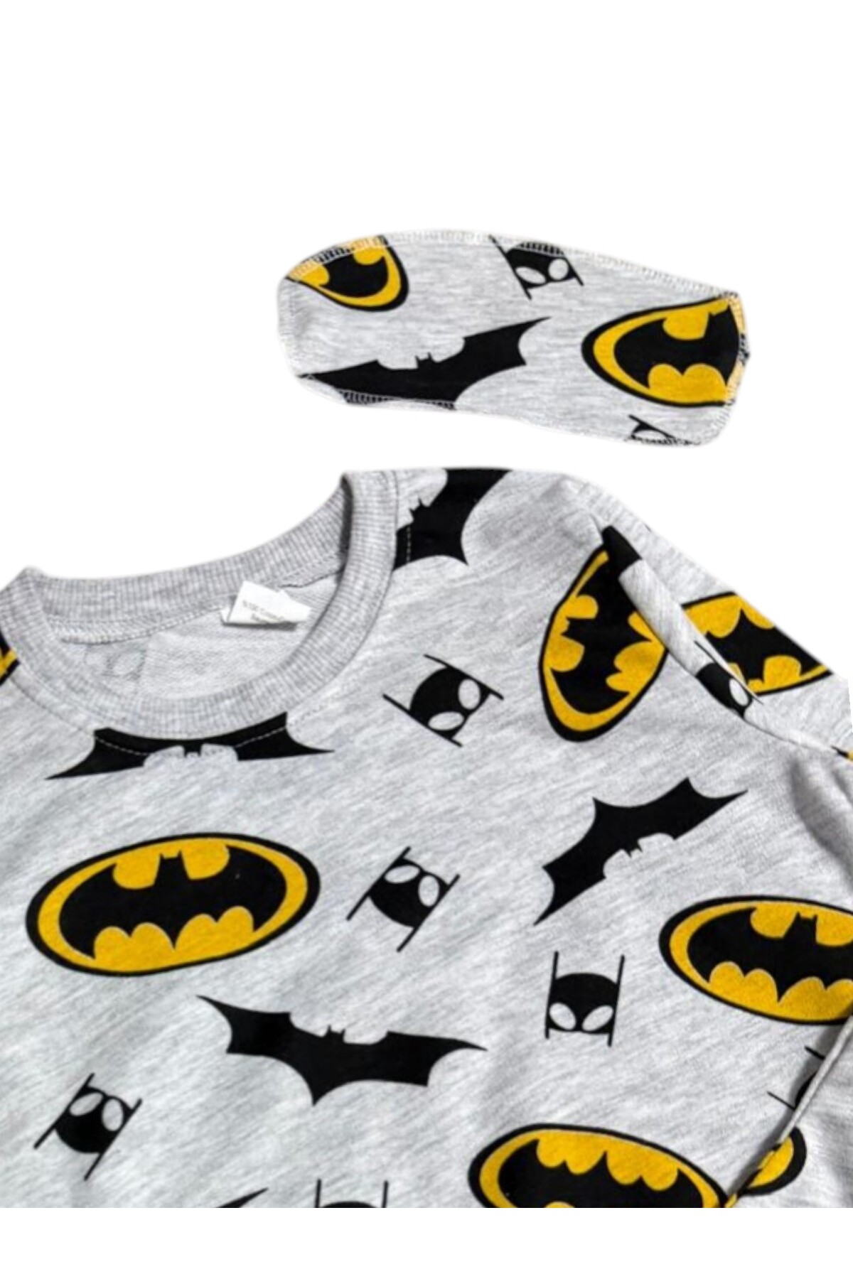 Fil Kids Erkek Çocuk Pamuklu Kumaş Gri Renk Yarasa Desenli Uyku Bantlı Uzun Kollu Mevsimlik Pijama Takımı fotoğrafı 2 (önizleme)