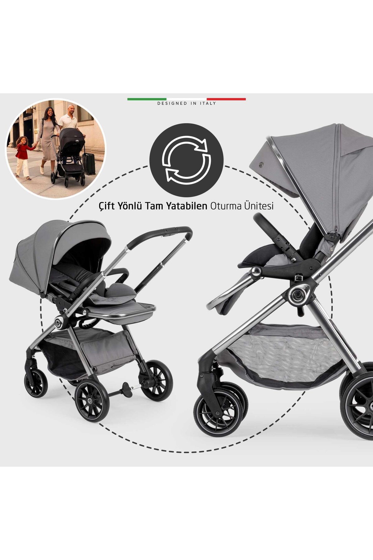 Elele Liberta Çift Yönlü Bebek Arabası Gri fotoğrafı 4 (önizleme)