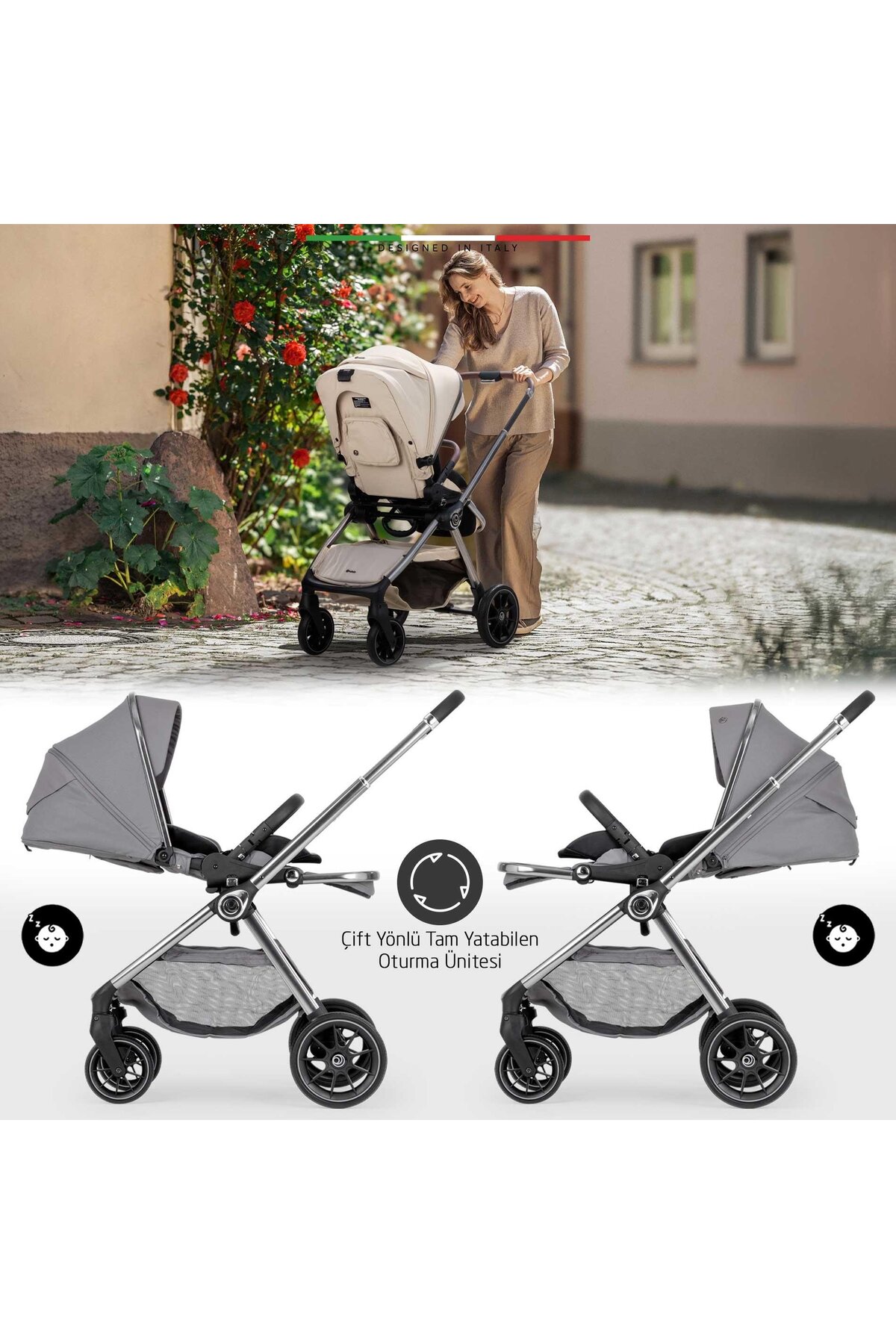Elele Liberta Çift Yönlü Bebek Arabası Gri fotoğrafı 7 (önizleme)