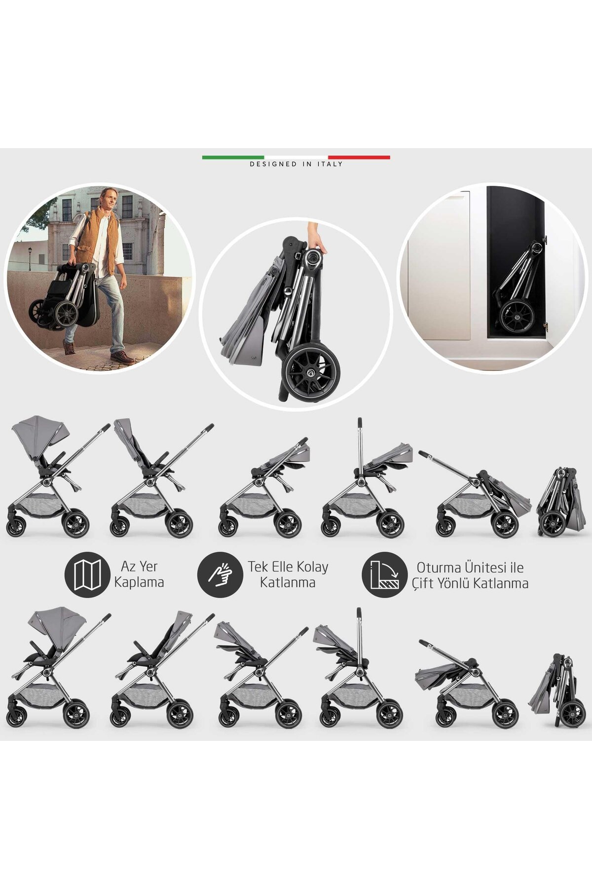 Elele Liberta Çift Yönlü Bebek Arabası Yeşil fotoğrafı 2 (önizleme)