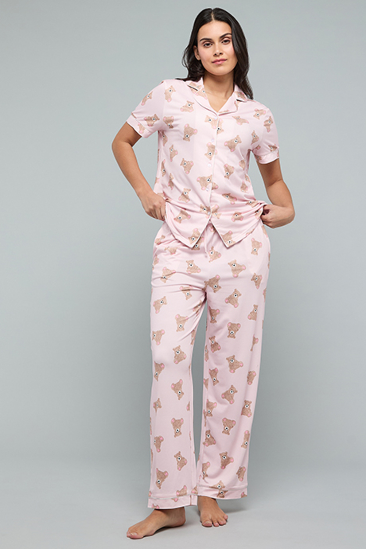 R&B Women's Baby Pink Printed Pyjama Set