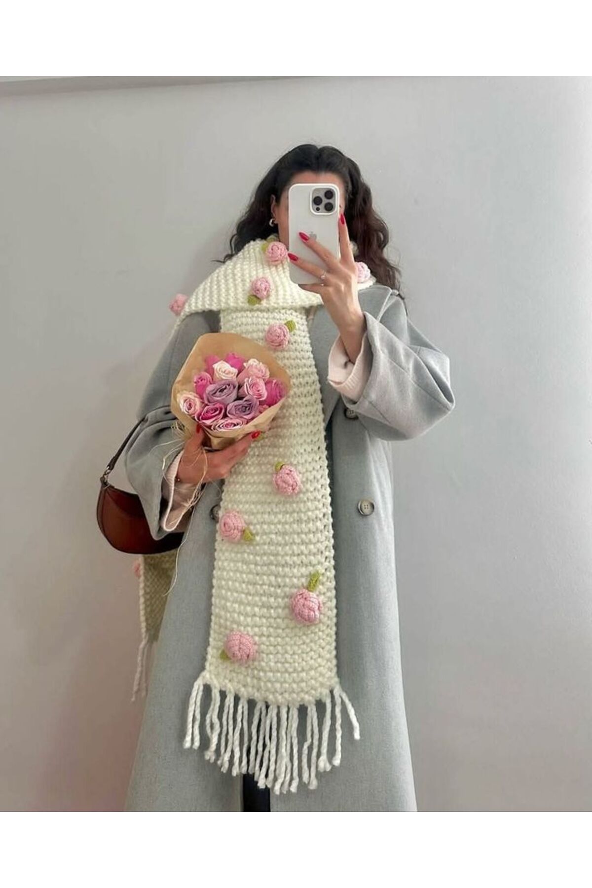 HÜMANATURAL El Örgüsü Gül Detaylı Geniş Pinterest Atkı görsel 2