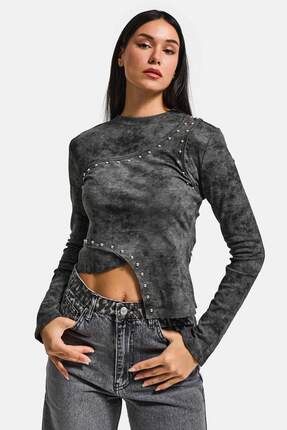 it's basic Kadın Antrasit Gri w5 Asimetrik Kesim Drop Detaylı Özel Tasarım Cr...