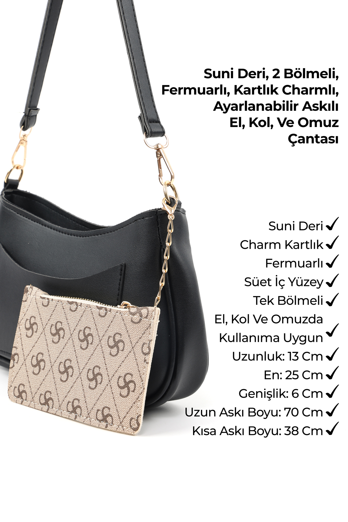 SHAKA Siyah Shk307 Suni Deri, 2 Bölmeli, Cep ve Kartlık Detaylı, El ve Omuz Çantası görsel 6