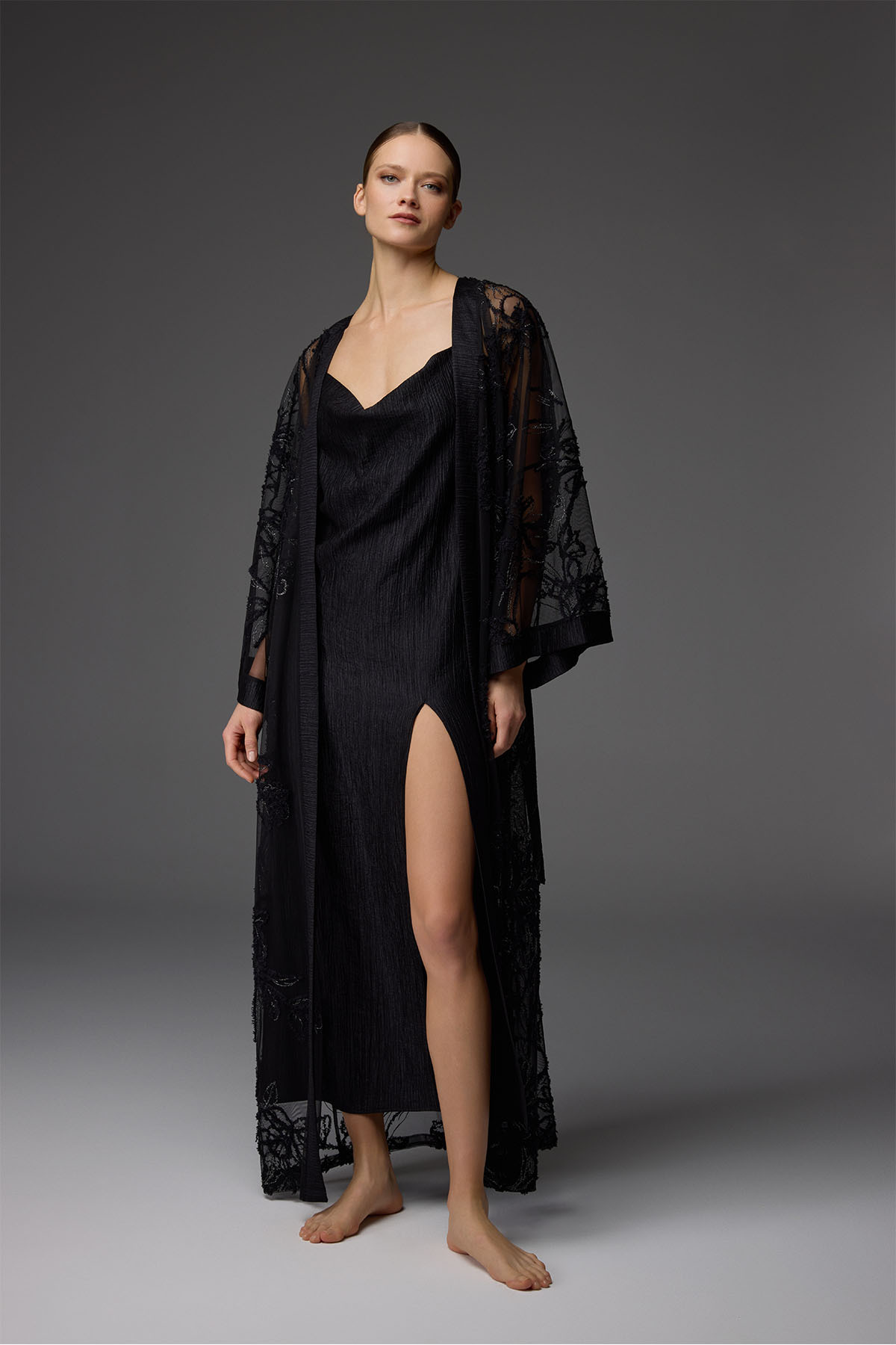 BONJOUR MADAME Dantelli Sabahlık Degaje Yaka Gecelik 2Li Takım BM-1824