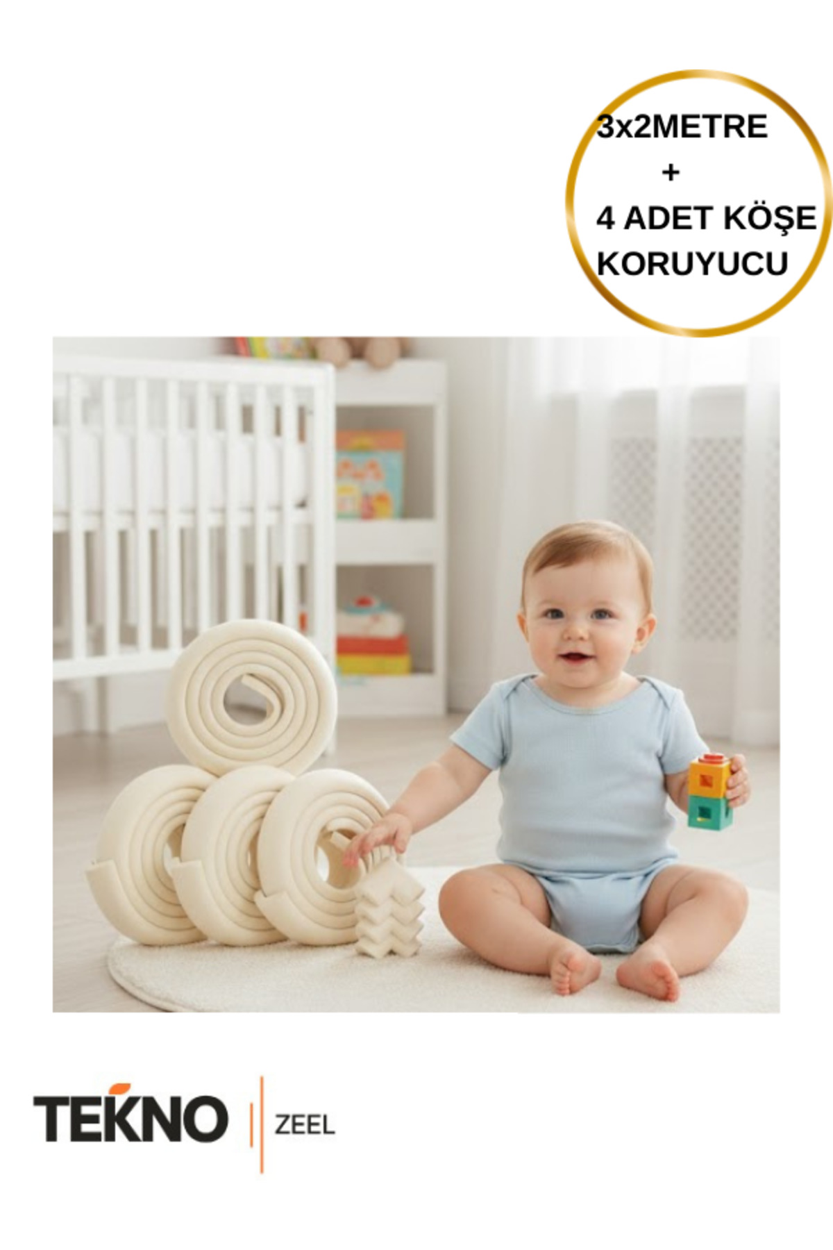 teknozeel Kauçuk Krem 6 Metre Kenar ve 4 Adet Köşe Koruyucu-Bebek Çocuk Masa Koruma Seti fotoğrafı 2 (önizleme)