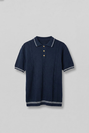 ablukaonline Erkek Regular Fit Saç Örgü Detaylı Triko Polo Yaka T Shirt Lacivert