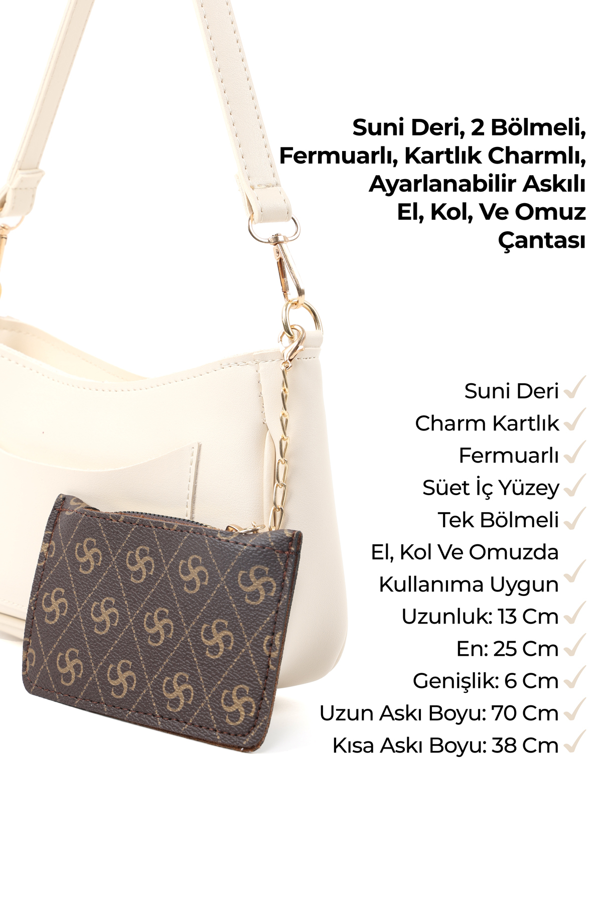 SHAKA Krem Shk307 Suni Deri, 2 Bölmeli, Cep ve Kartlık Detaylı, El ve Omuz Çantası görsel 6