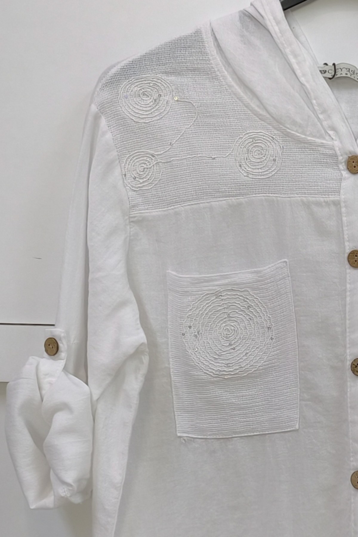Chiccy  Beyaz 3/4 Kol Cepli Önü Nakışlı Casual Dokuma Ceket 70 65 - Görsel 6