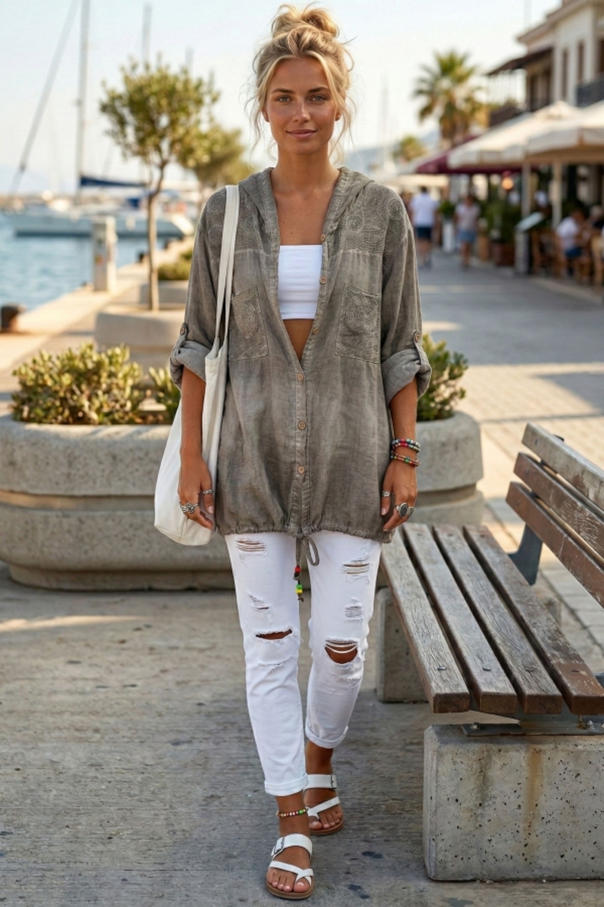 Chiccy  Vizon 3/4 Kol Düğmeli Cepli Önü Nakışlı Casual Dokuma Ceket 70 65 - Görsel 4