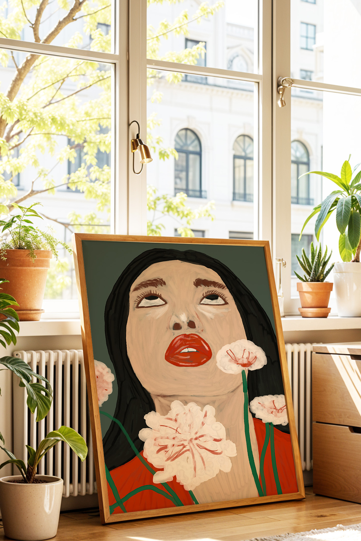 Kadın Portre Çiçekli Tablo Modern Duvar Tablosu Dekoratif Poster – Çerçevesiz