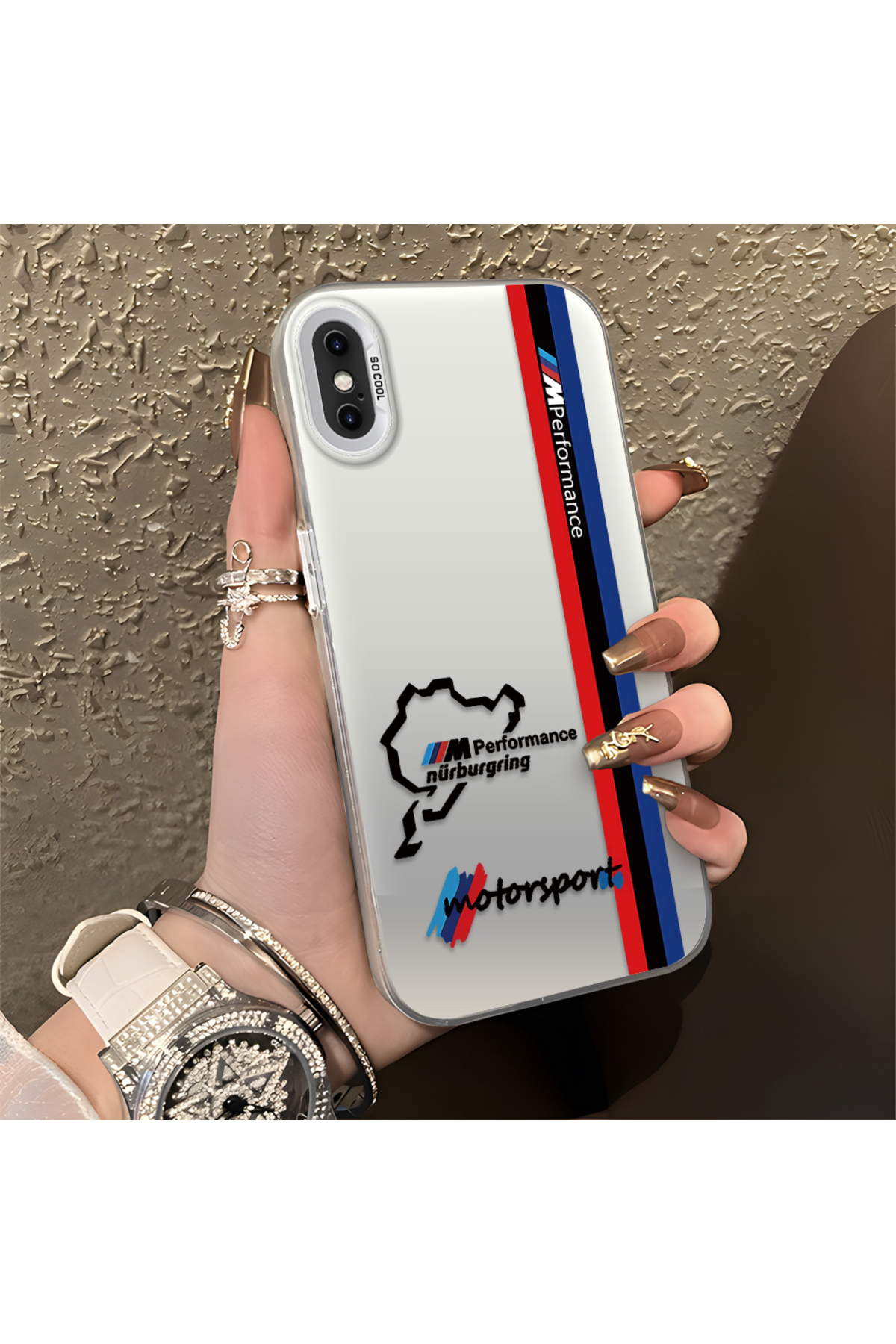 iPhone XS Compatible Silicone Edge Hard Rear Anti Fall Phone Case with BMW Pattern