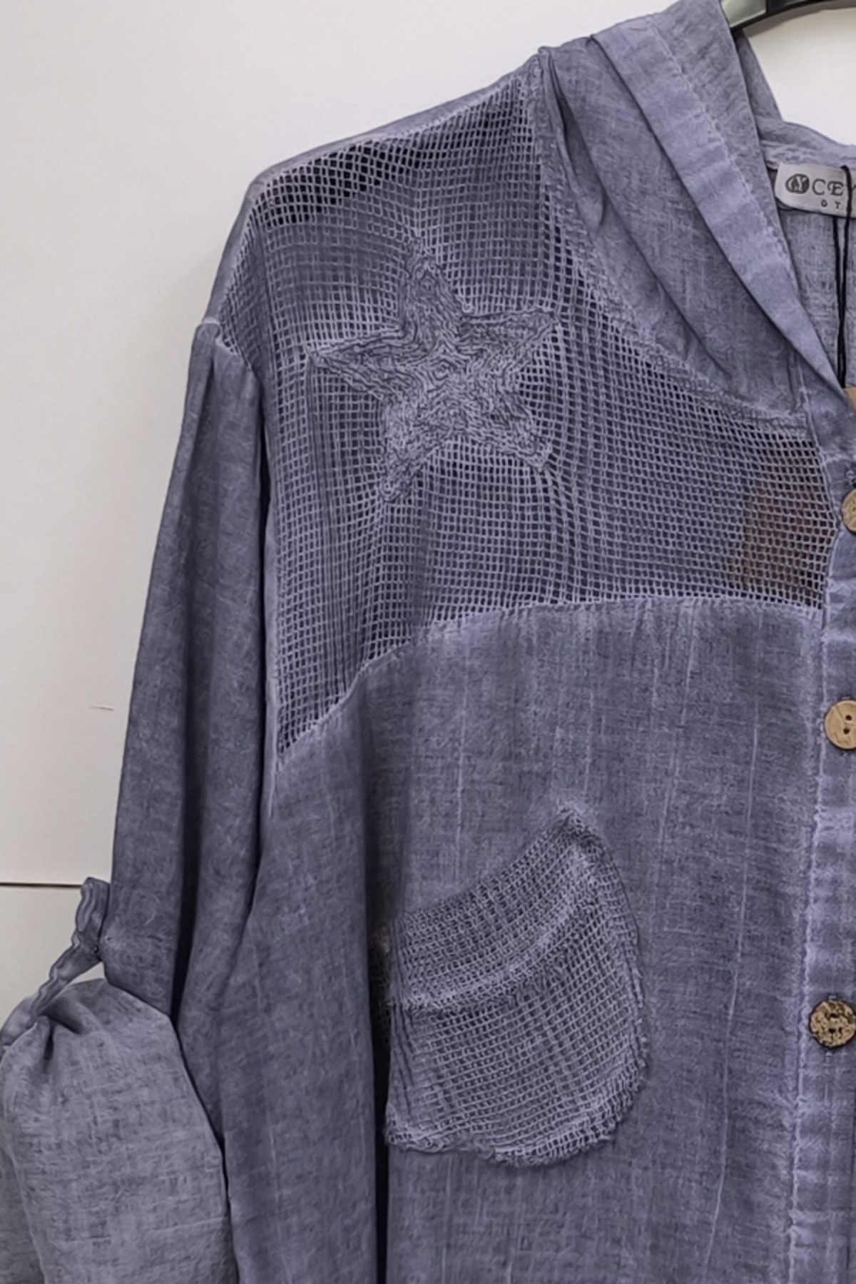 Chiccy  Koyu Gri Uzun Kol Arkası Yıldız Desenli Omuzları File Ve Yıldız Detaylı Casual Dokuma Ceket 0 0 - Görsel 5