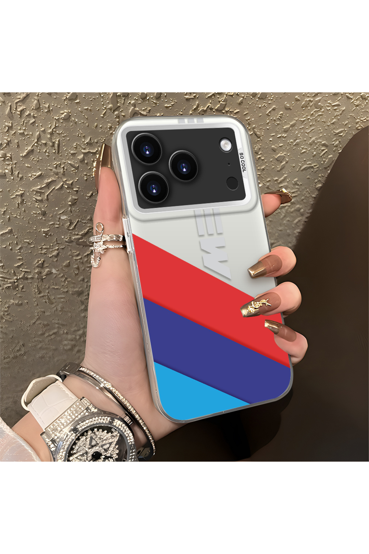 iPhone 17 Pro Max Compatible Silicone Edge Hard Rear Anti Fall Case with BMW Pattern