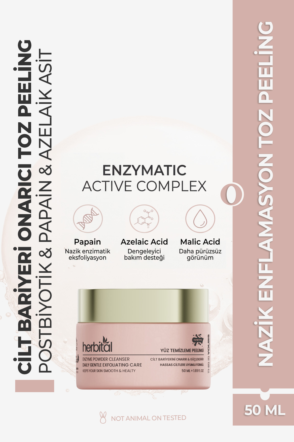 Herbital Enzimatik Toz Peeling – Papain, Postbiyotik & Azelaik