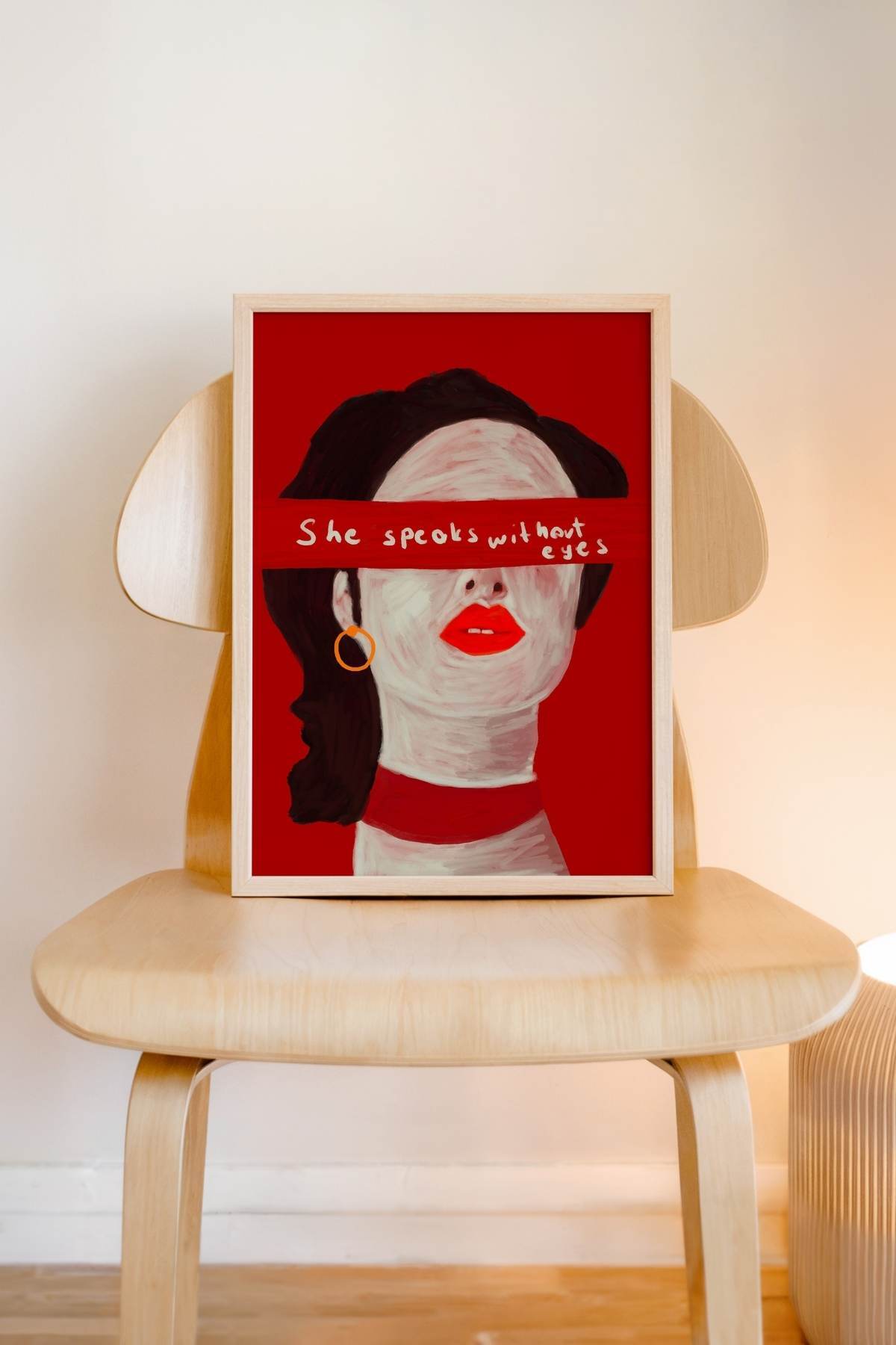 Kadın Portre Tablosu Kırmızı Modern Sanat Duvar Tablosu Yazılı Dekoratif Poster – Çerçevesiz