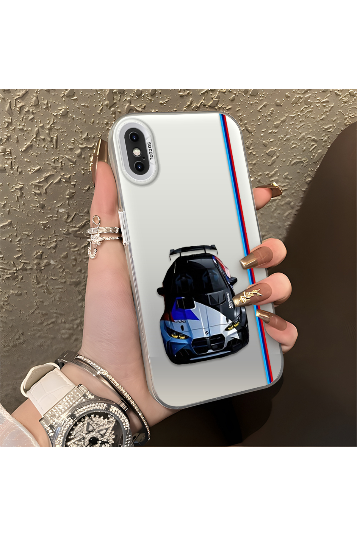 iPhone XS Compatible Silicone Edge Hard Rear Anti Fall Phone Case with BMW M5 Pattern
