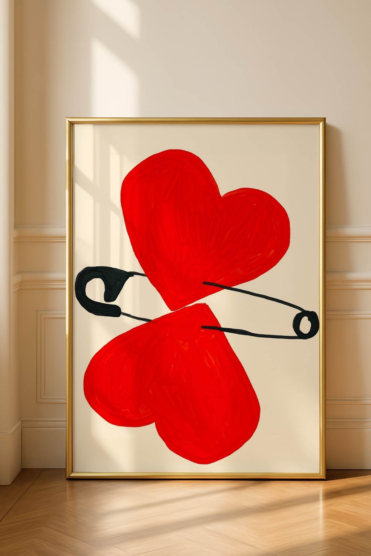 Kırmızı Kalp Figürlü Modern Sanat Posteri Duvar Tablosu Çerçevesiz