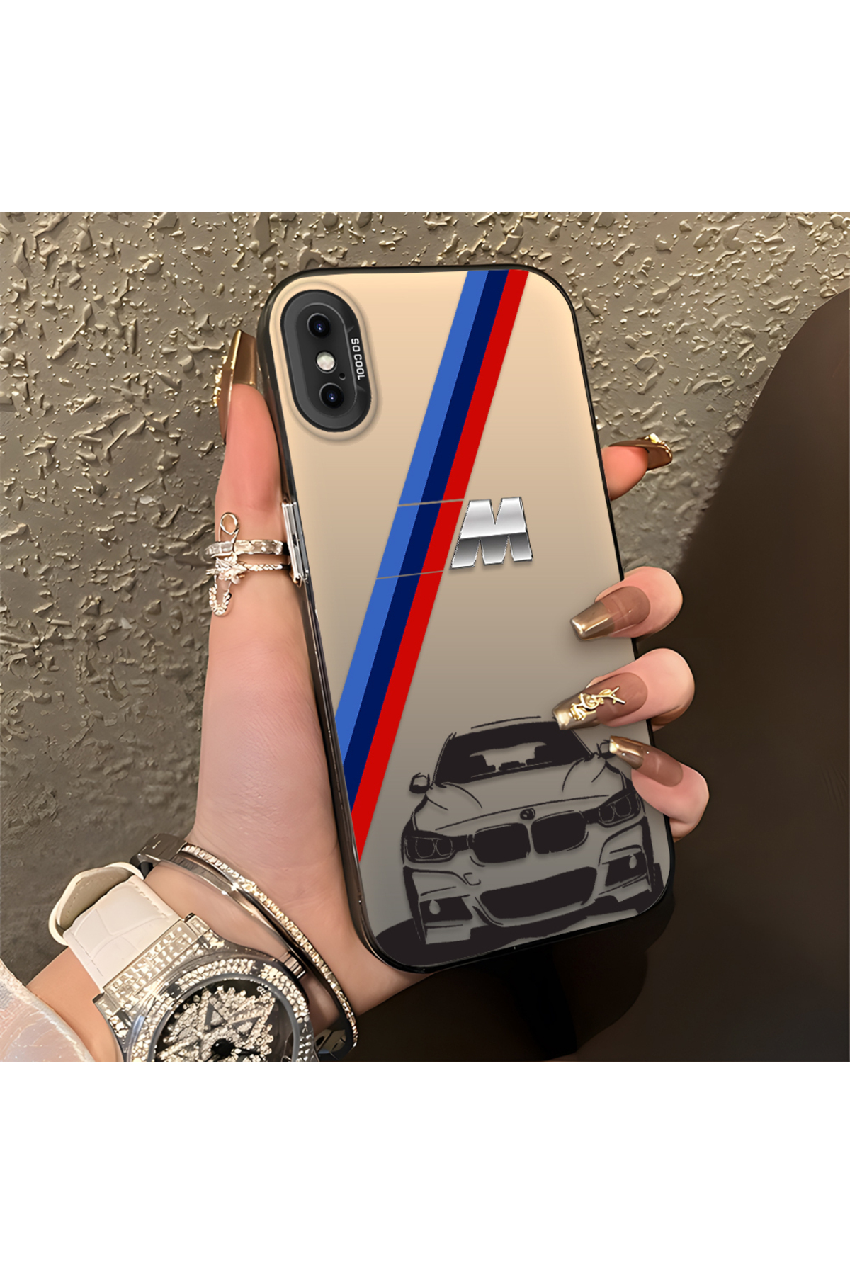 iPhone XS Compatible Silicone Edge Hard Rear Anti Fall BMW Pattern Phone Case