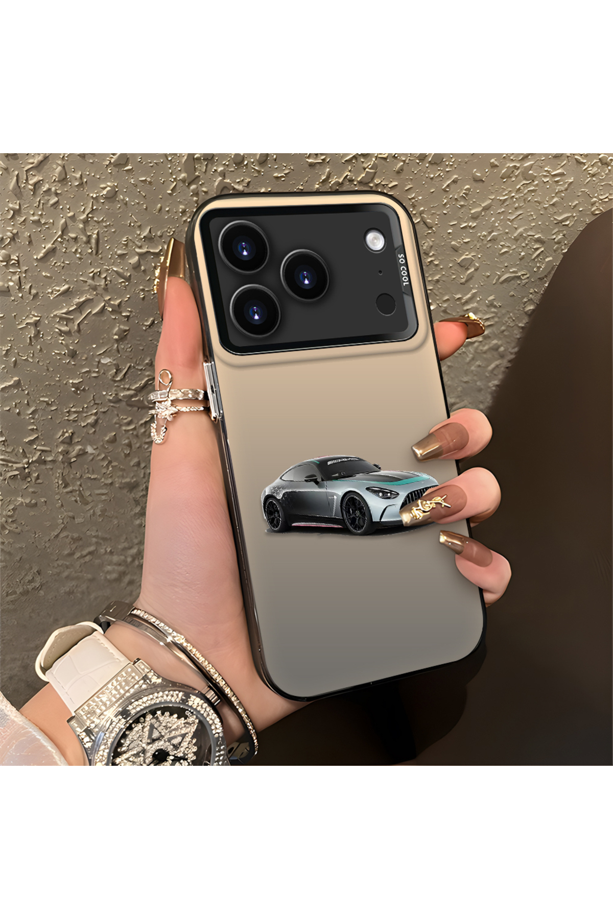 iPhone 17 Pro Max Compatible Silicone Edge Hard Rear Anti Fall Phone Case with Mercedes Pattern