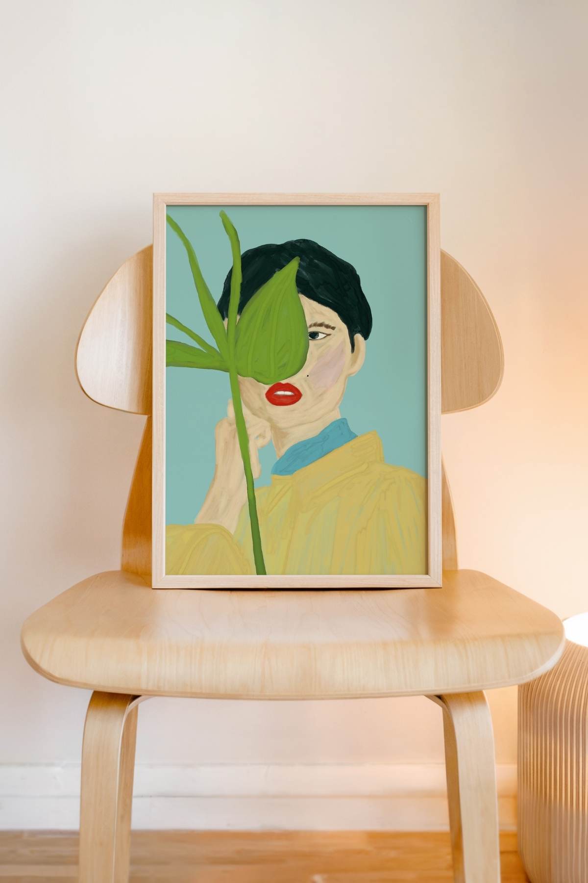 Yapraklı Kadın Portre Poster Soyut Modern Sanat Dekoratif Duvar Tablosu Çerçevesiz