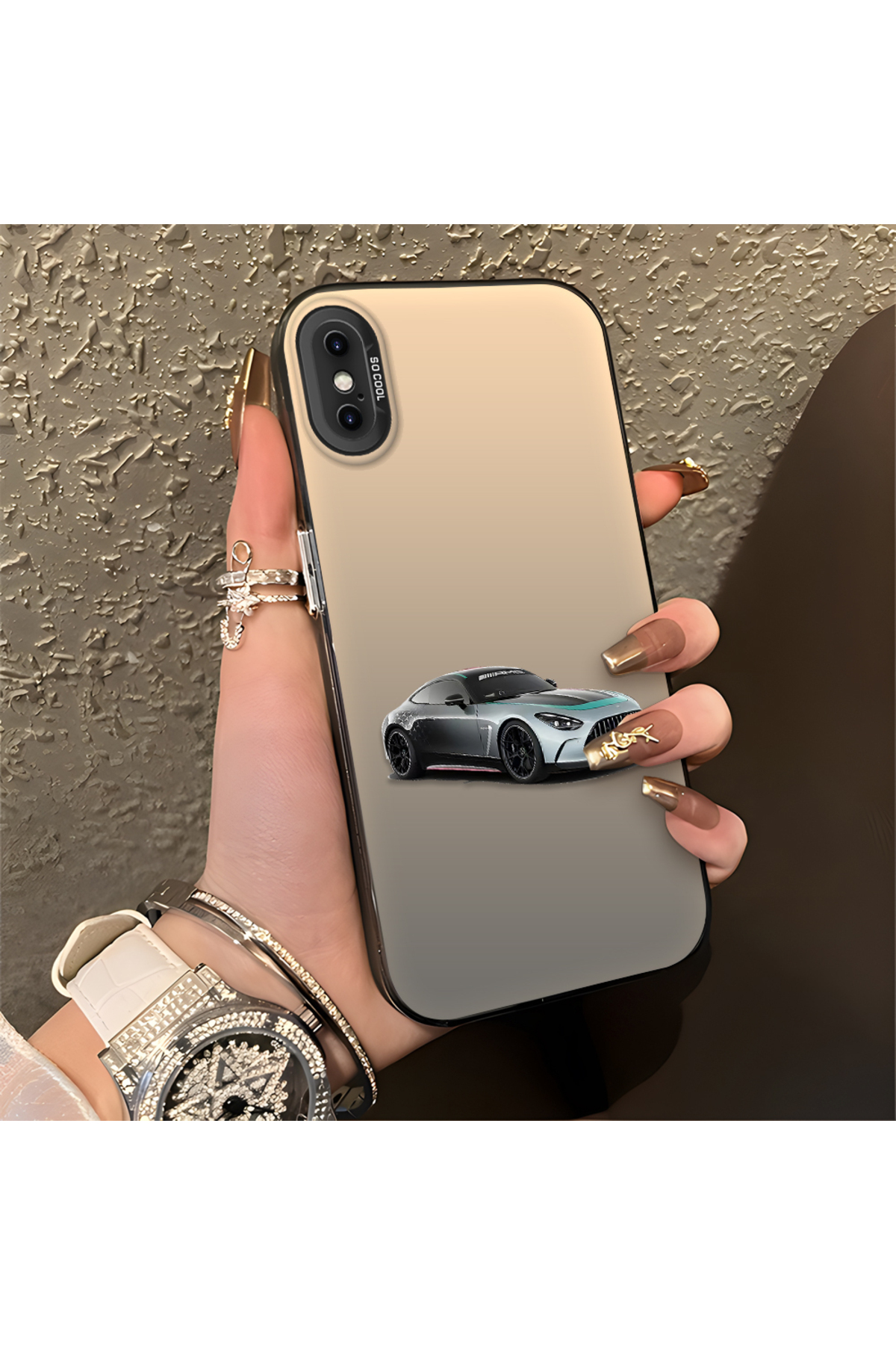 iPhone XS Compatible Silicone Edge Hard Rear Anti Fall Phone Case with Mercedes Pattern