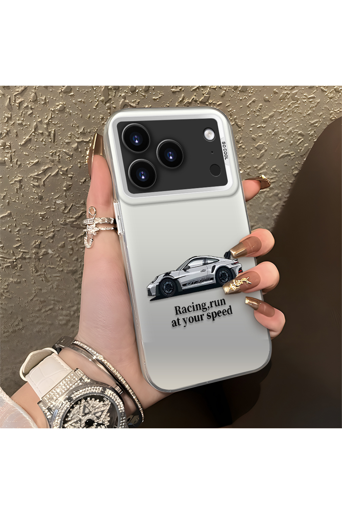 iPhone 17 Pro Max Compatible Silicone Edge Hard Rear Anti Fall Phone Case with Mercedes Pattern