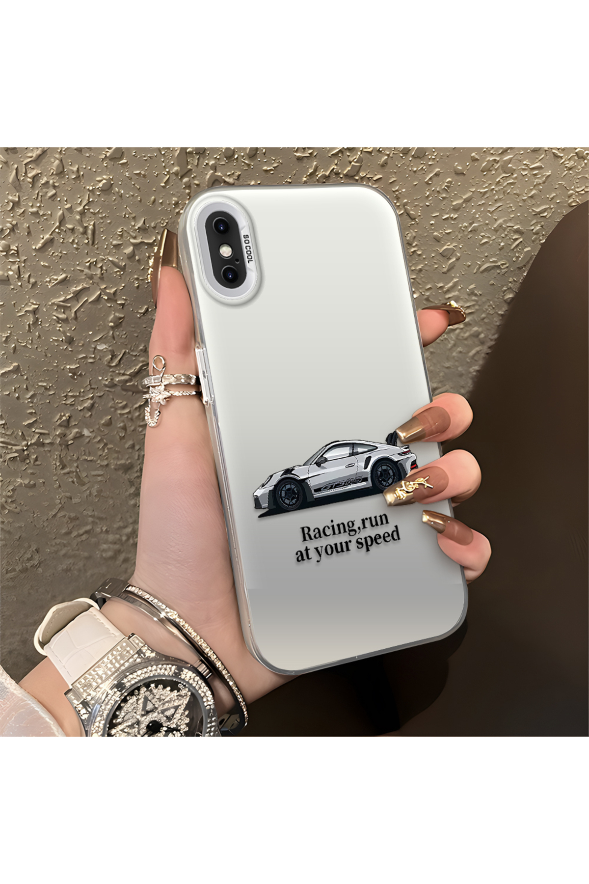 iPhone XS Compatible Silicone Edge Hard Rear Anti Fall Phone Case with Mercedes Pattern