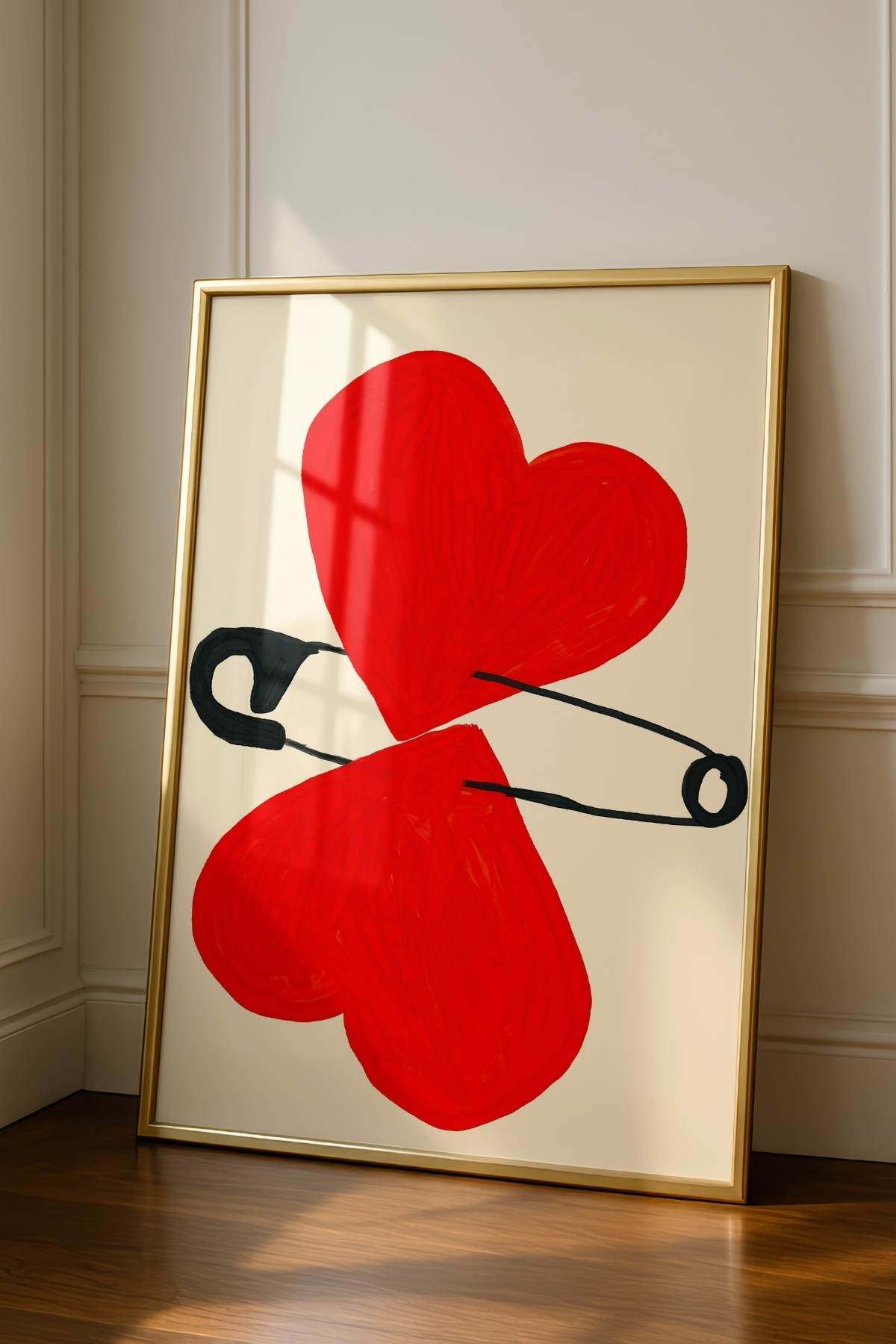 Kırmızı Kalp Figürlü Modern Sanat Posteri Duvar Tablosu Çerçevesiz