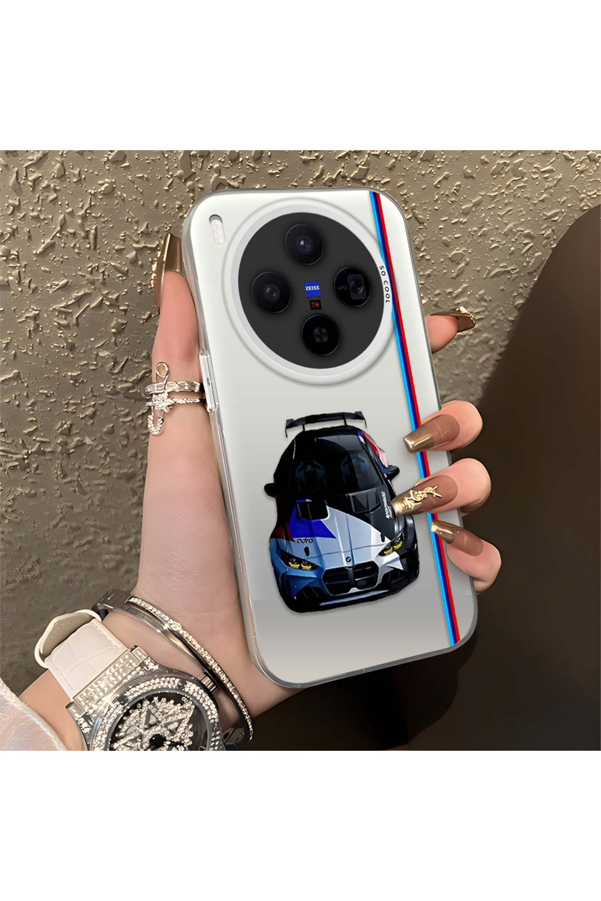 Vivo X300 Compatible Silicone Edge Hard Rear Anti Fall Phone Case with BMW M5 Pattern