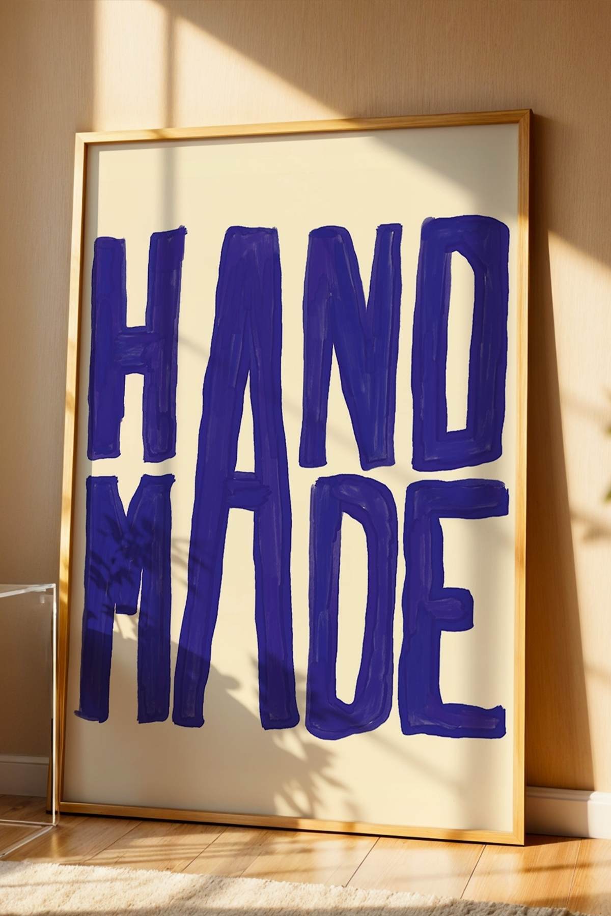 Mavi El Yazısı Tipografi Poster Modern Yazılı Duvar Dekoru Çerçevesiz