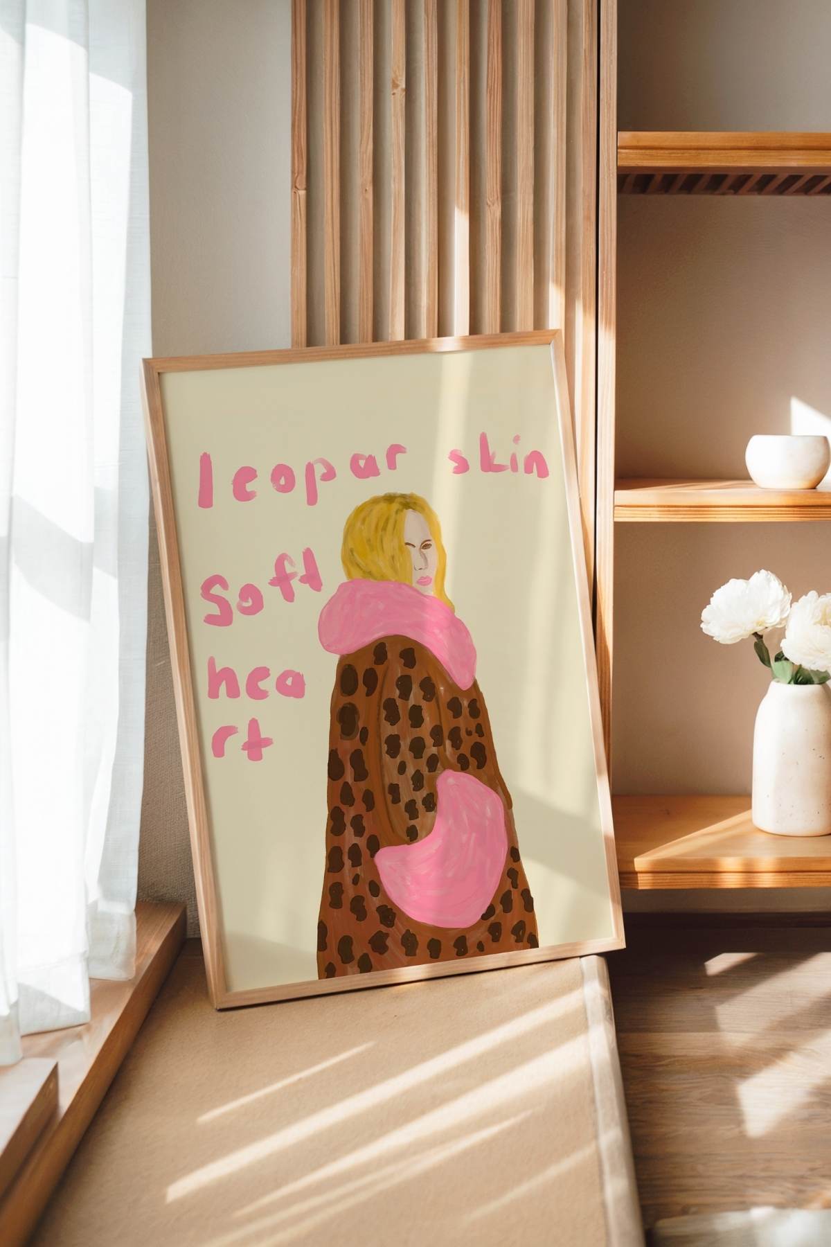 Leopar Desenli Kadın Figür Poster Moda Temalı Modern Sanat Dekoratif Duvar Tablosu Çerçevesiz