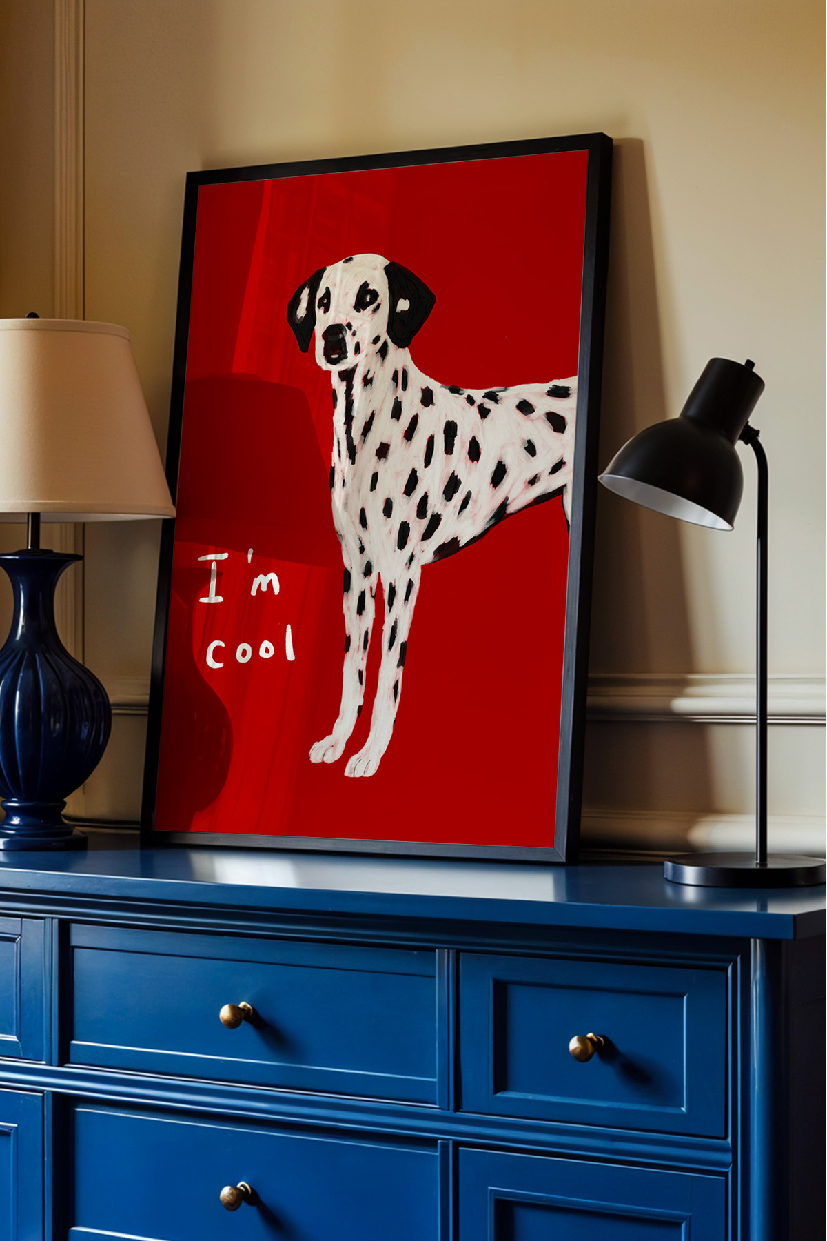 Dalmaçyalı Köpek Tablosu Kırmızı Modern Duvar Tablosu Dekoratif Poster Çerçevesiz
