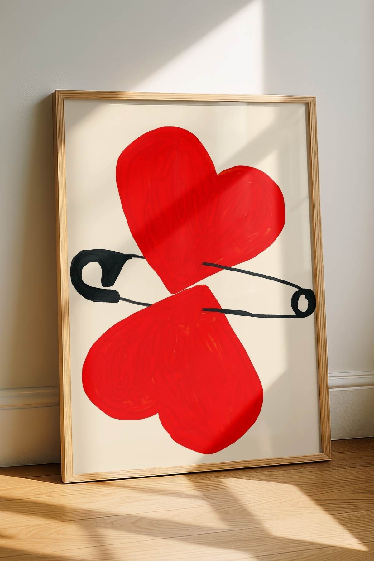 Kırmızı Kalp Figürlü Modern Sanat Posteri Duvar Tablosu Çerçevesiz