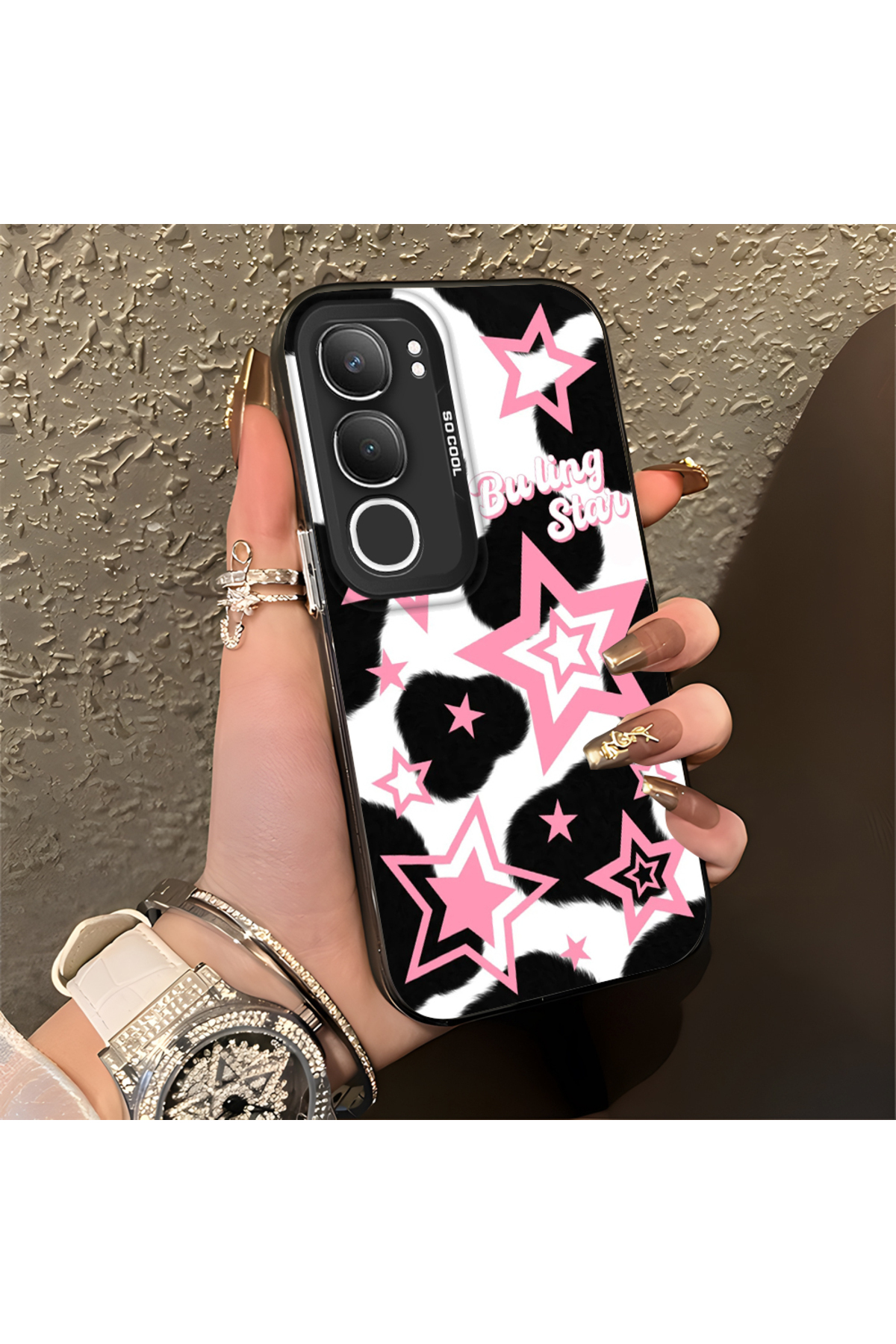 Vivo Y19S Compatible Silicone Edge Hard Rear Anti Fall Phone Case Colorful stars
