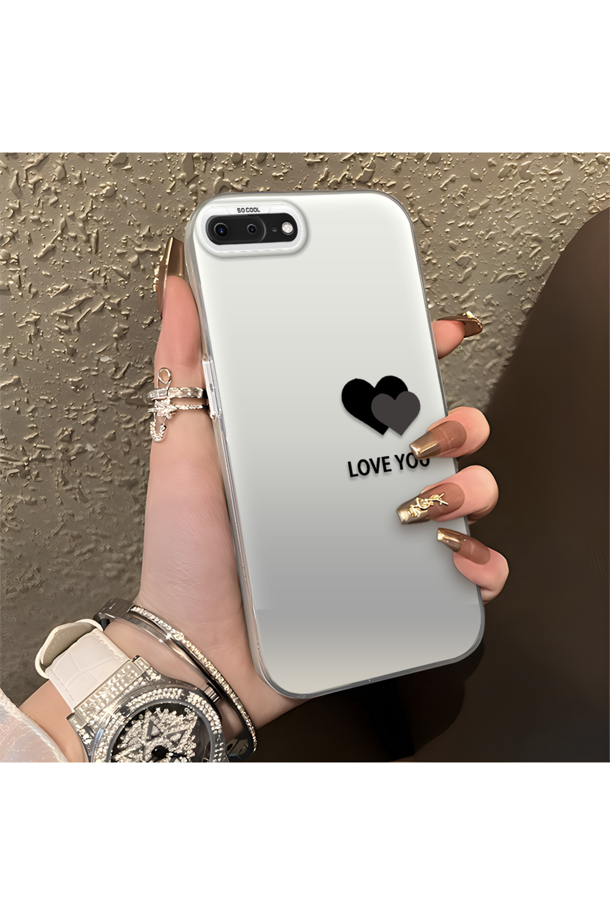 iPhone 7 Plus Compatible Heart Patterned Silicone Edge Hard Back Anti Fall Phone Case