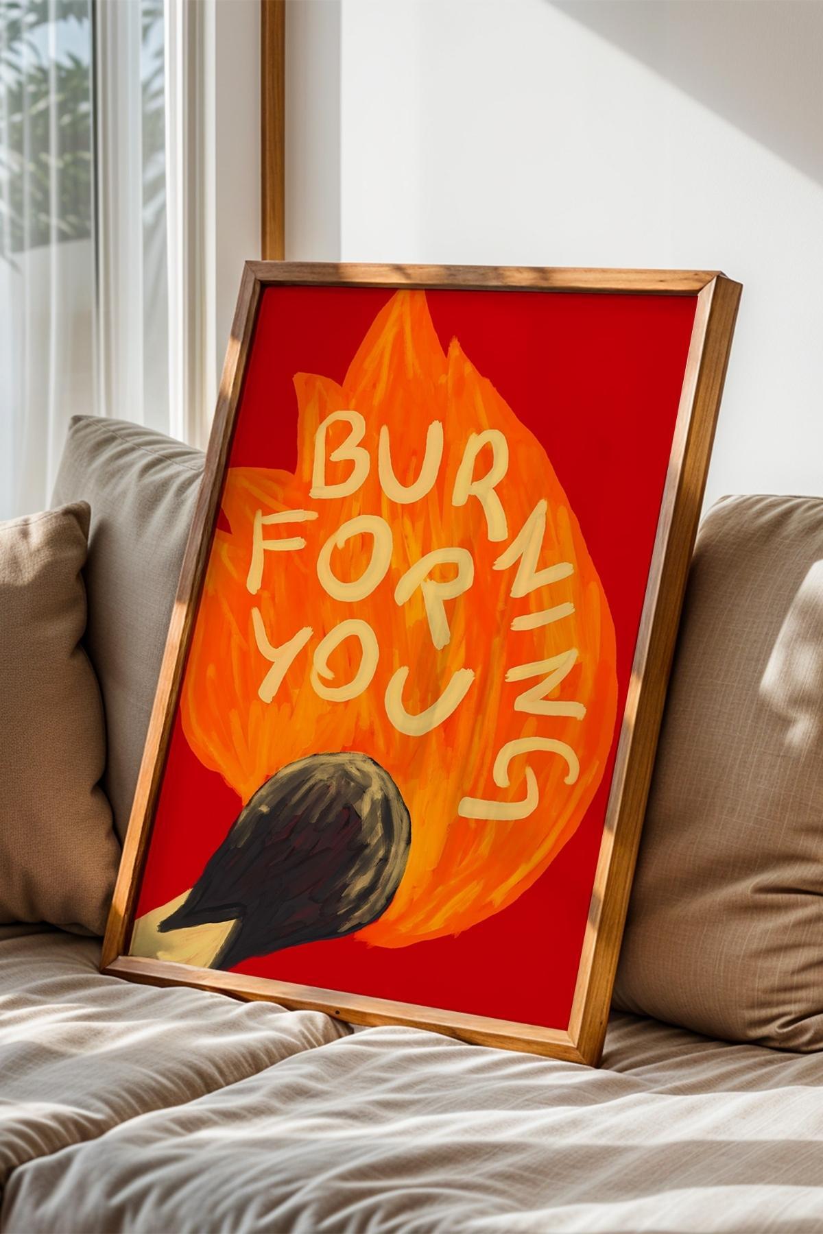 Kırmızı Alevli Tablo Poster Modern Salon Duvar Dekoru Çerçevesiz