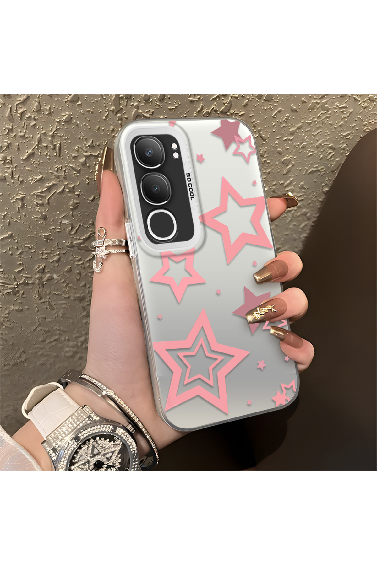 Vivo Y19S Compatible Stars Patterned Silicone Phone Case Edge Hard Back Anti Fall