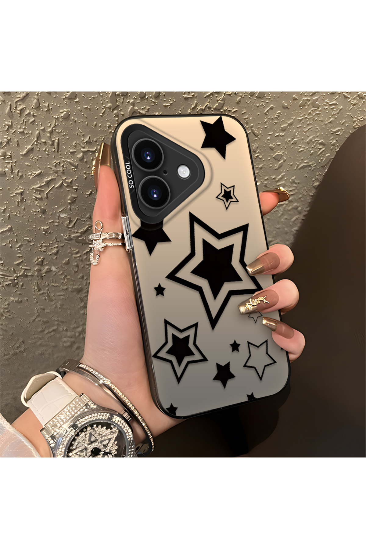 iPhone 16 Plus Compatible Stars Patterned Silicone Phone Case Edge Hard Back Anti Fall