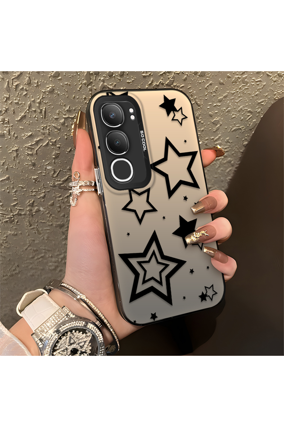 Vivo Y19S Compatible Silicone Edge Hard Rear Anti Fall Phone Case with stars Pattern