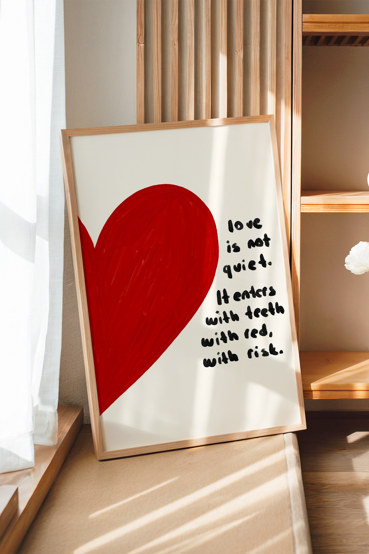 Kırmızı Kalp Love Yazılı Tablo Poster Modern Salon Duvar Dekoru Çerçevesiz