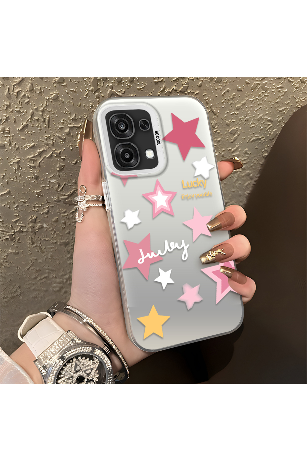 OPPO A6 Pro 5G Compatible Colored stars Silicone Edge Hard Rear Anti Fall Phone Case