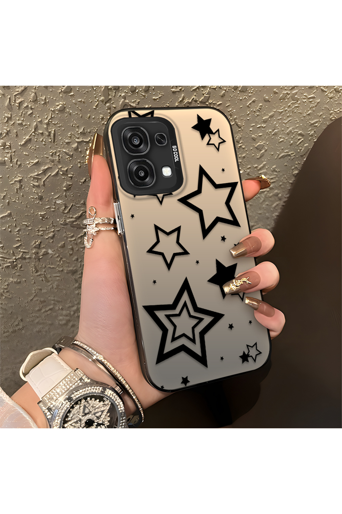 OPPO A6 Pro 5G Compatible Silicone Edge Hard Rear Anti Fall Phone Case with stars Pattern