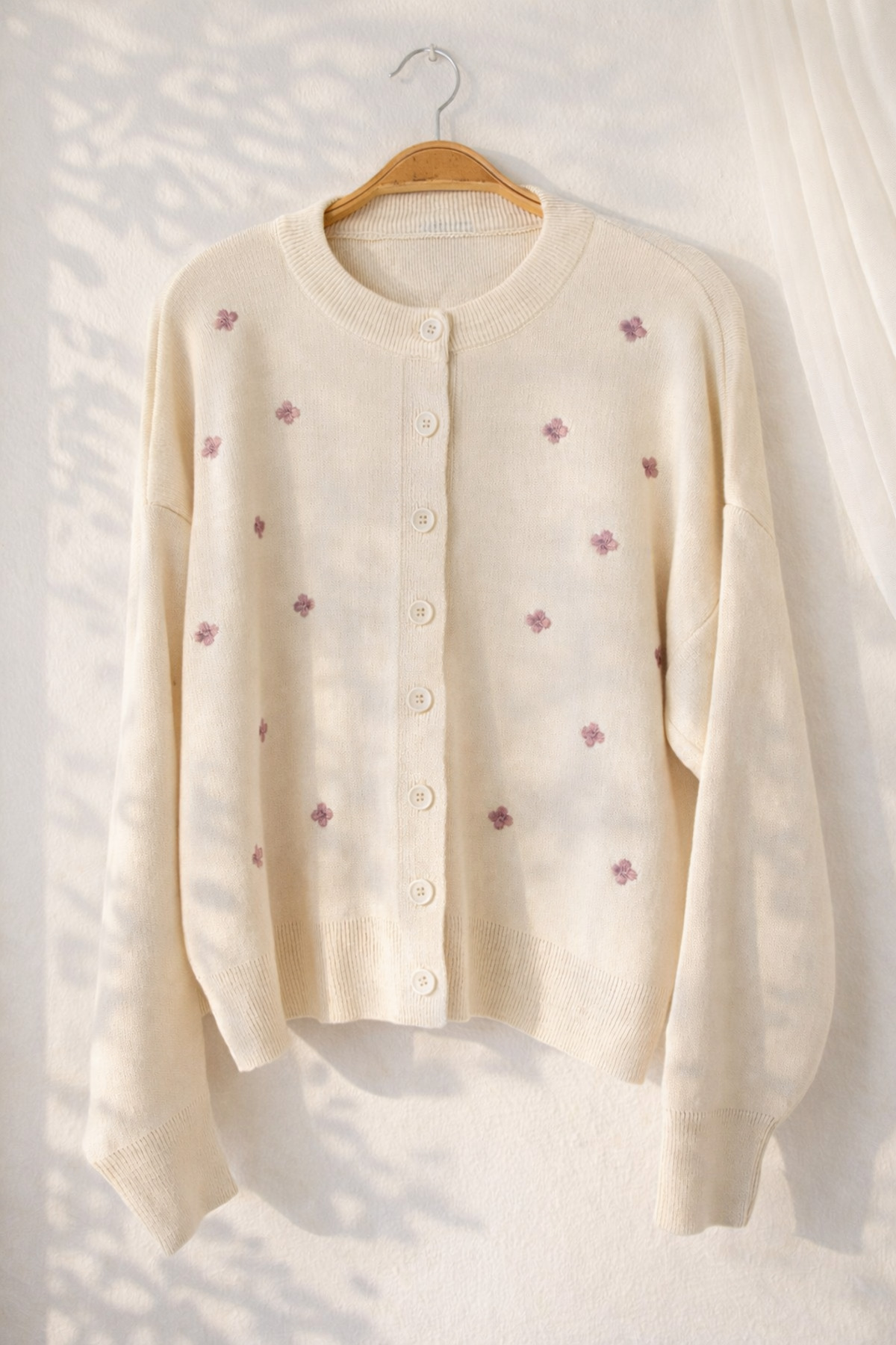 Retrobird  Nakış İşlemeli Romantik Hırka Kadın Krem Lila - Görsel 2