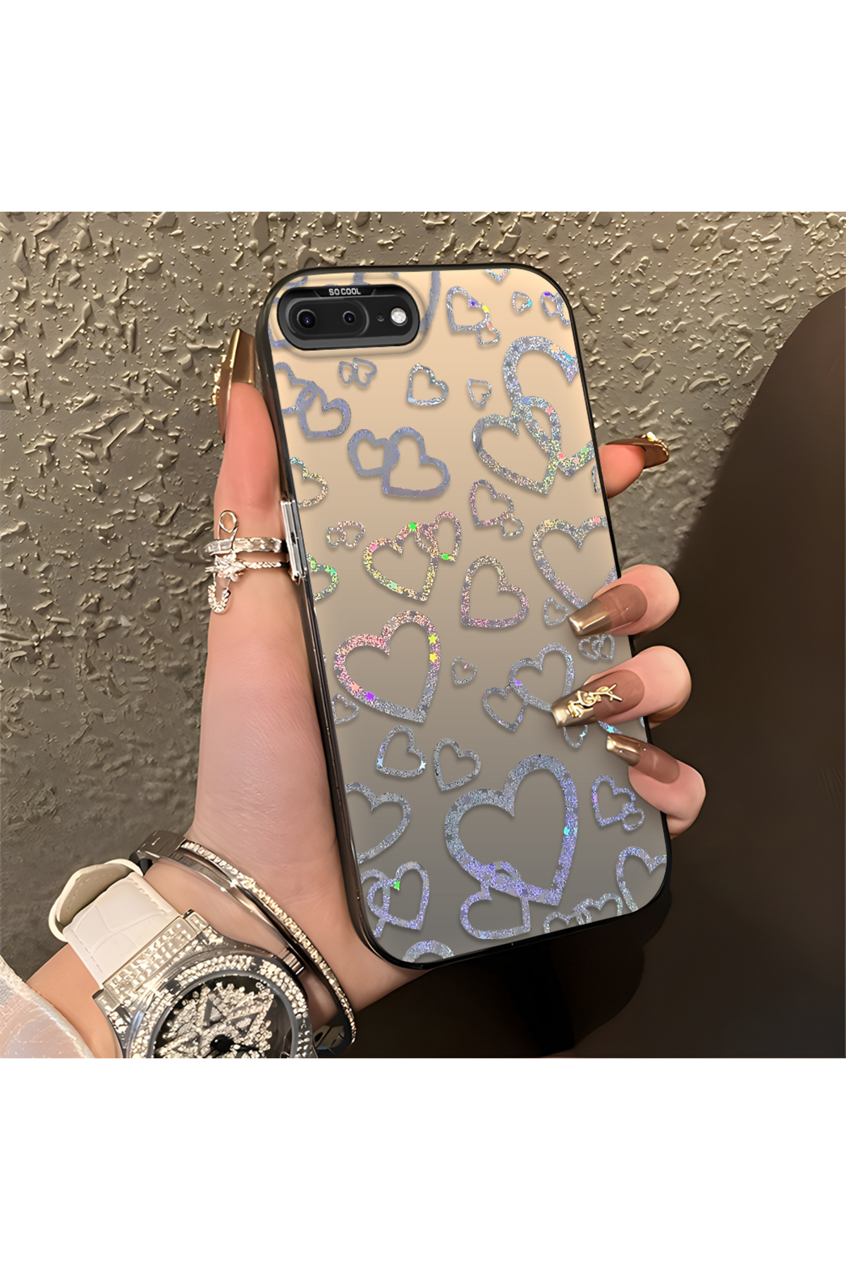 iPhone 7 Plus Compatible Heart Patterned Silicone Edge Hard Back Anti Fall Phone Case