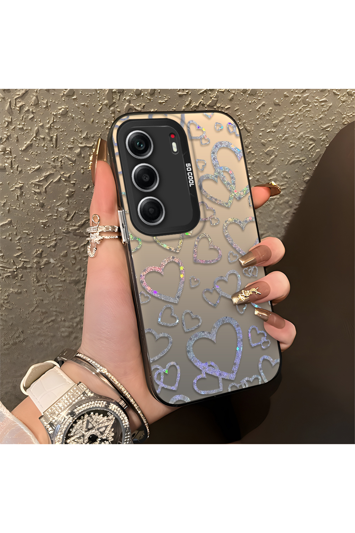 Tecno Camon 40 Compatible Heart Patterned Silicone Edge Hard Back Anti Fall Phone Case
