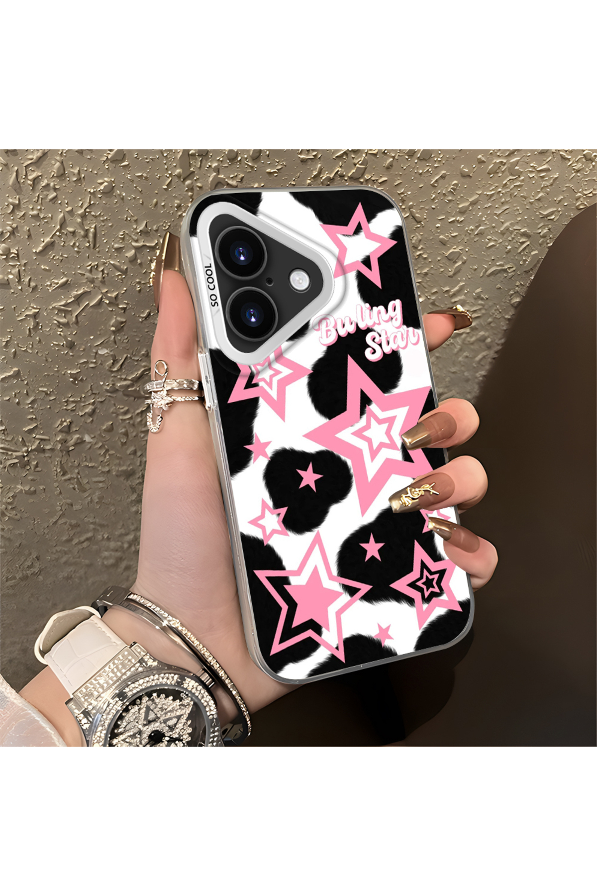 iPhone 16 Plus Compatible Silicone Edge Hard Rear Anti Fall Phone Case Colorful stars