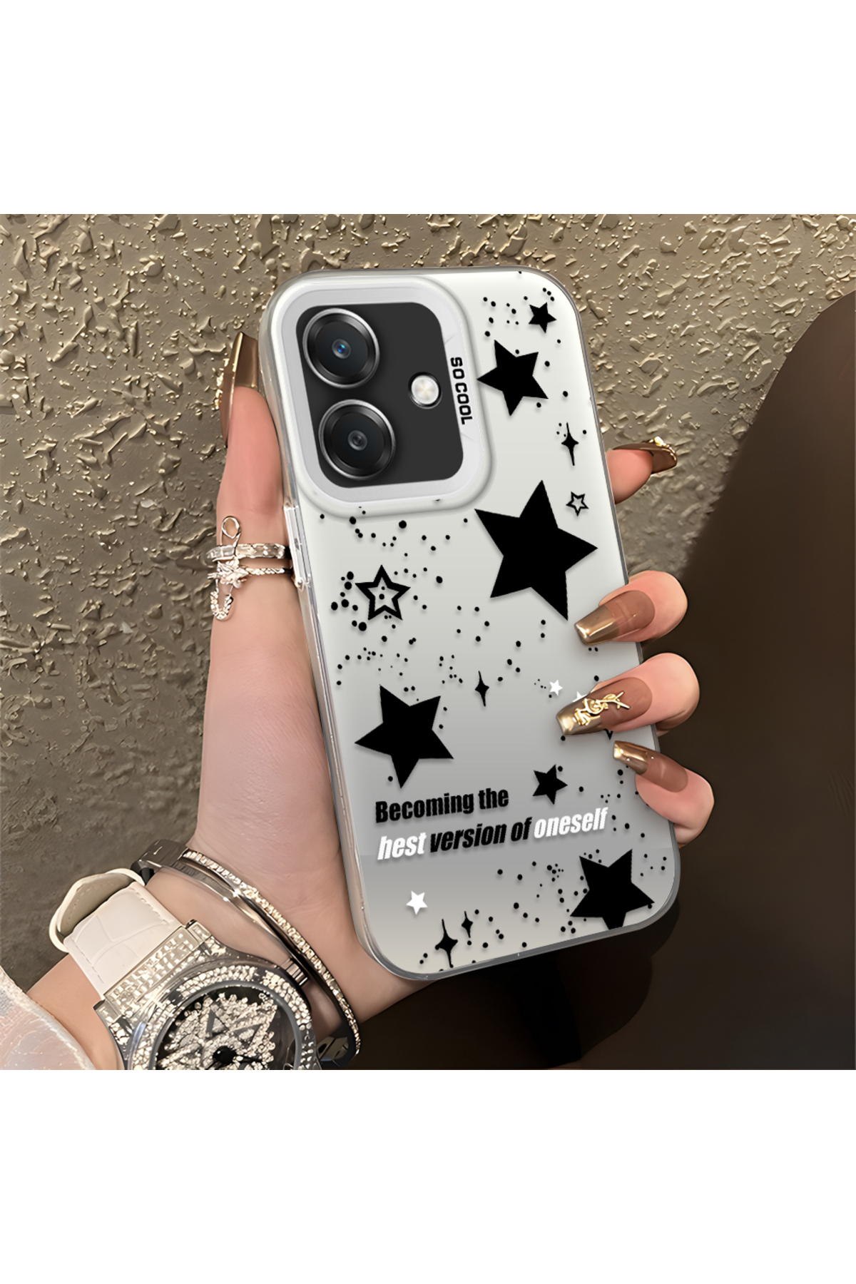 OPPO A3 4G Compatible Stars Patterned Silicone Edge Hard Back Anti Fall Phone Case