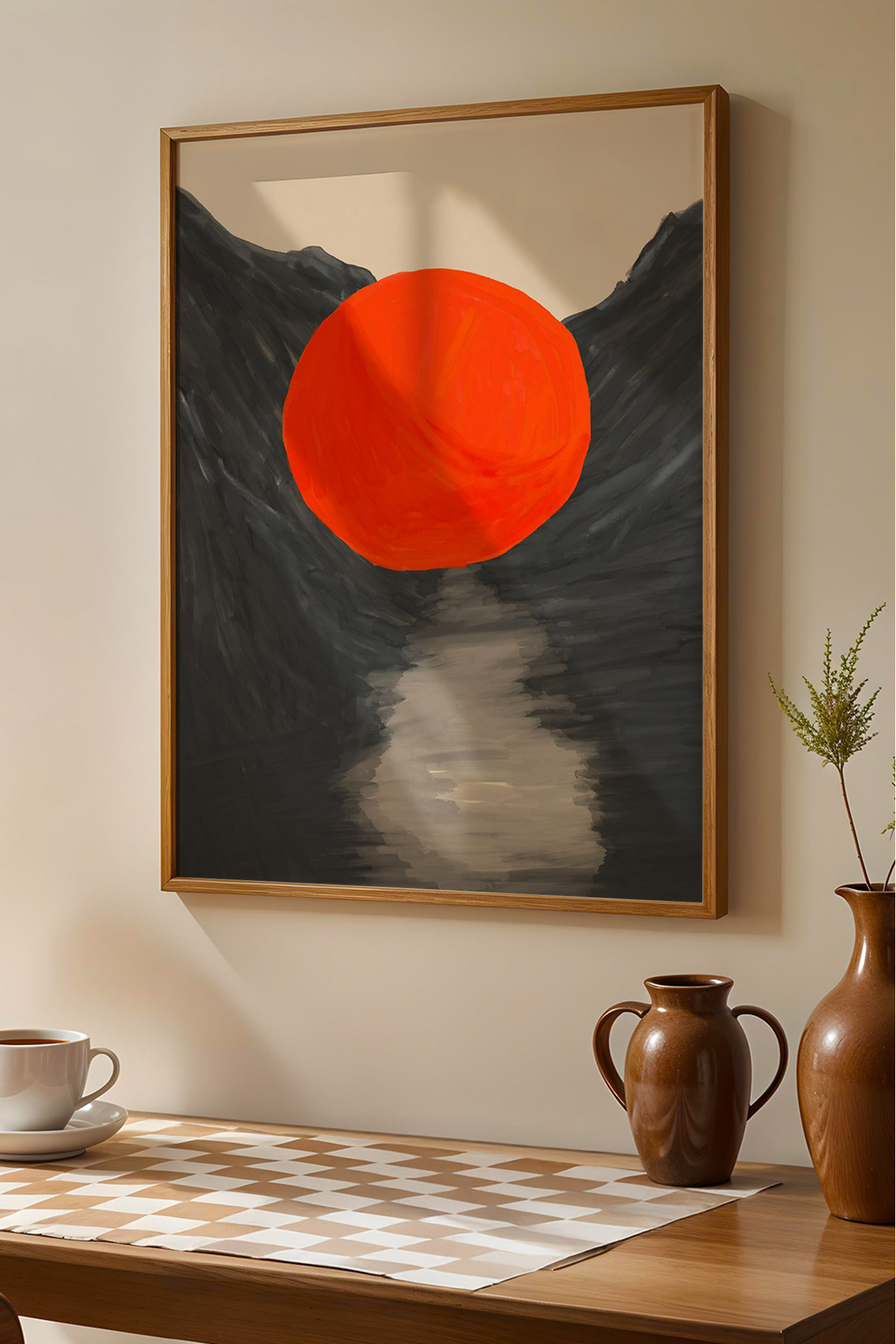 Kırmızı Güneş Manzara Tablosu Japon Sanatı Duvar Tablosu Dekoratif Poster – Çerçevesiz